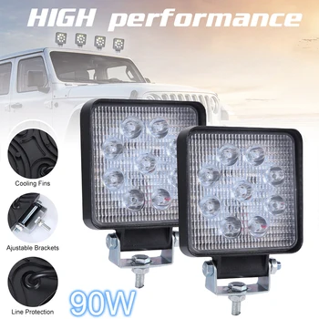2 pc Kare 90 W LED İş Aydınlatabiliriz Spot kafa lambası ampulleri LED ışık Bar 6000 K 9000LM için Araba Kamyon Tekne Atv 4x4 Jeep Offroad JK 4Wd