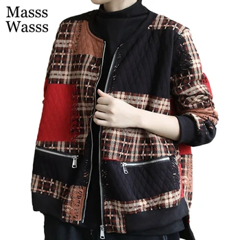 Masss Wasss Çin Bahar Moda Giyim Bayan Casual Baskılı Ekose Ceketler Bayanlar Vintage Sıcak Palto Punk Tarzı Streetwear