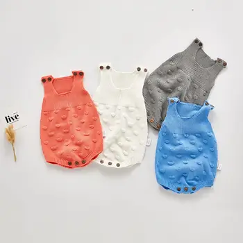 0-3T Kış Bebek Kız Erkek Örme Romper Yenidoğan Bebek Kolsuz Sıcak Sevimli Top Kayış Bodysuit Moda Kıyafetler