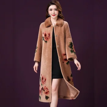 2019 Kış Moda Bayan Çiçek Kelebek Baskılı Sahte Vizon Kürk Kalın Palto, Uzun Ceket Kadınlar için, Kadın Sıcak Palto
