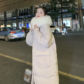 kış yeni Kore pamuk kadın orta ve uzun büyük yün yaka kalınlaşmış gevşek eğlence büyük cep ceket