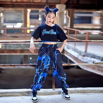 Çocuk Kız Setleri Streetwear Hip Hop Rahat Üst Pantolon Çocuk Eşofman Gençler Kostümleri Sahne Moda Gösterisi Dans Giyim DN11827