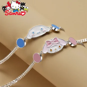 Sanrio Melodi Cinnamoroll S925 Gümüş Çift Bilezik Kadın Kız Arkadaşı Öğrenci Sevimli Takı Güzel Süsler Hediye Aksesuarları