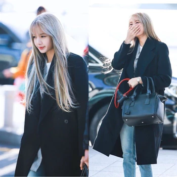 Kpop Kore Ünlü Kış Yün Sıcak Ceket Siper Kadın Uzun Kollu Cep Vintage Giyim Kadın Ofis Bayanlar Rüzgarlık