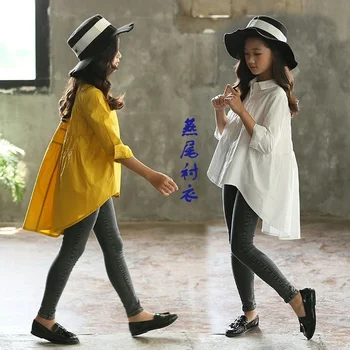 2021 Bahar Okula Dönüş Giyim Bluzlar Genç Kız Gömlek Uzun Kollu Beyaz Sarı Sonbahar Çocuk çocuk Gömlek Kızlar Bluz