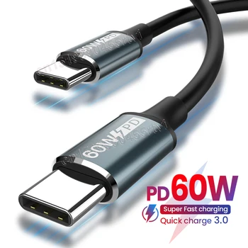 PD 60W C Tipi C Tipi Kablo Hızlı Şarj kablosu USB C USB C Kablosu Samsung S20 MacBook Pro Xiaomi Şarj USB Kablosu