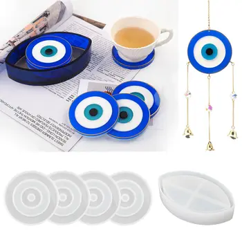 DIY Nazar Mavi Göz Coaster silikon kalıp Kıskanç Gözler Şeytan Coaster kutu seti Ayna silikon kalıp