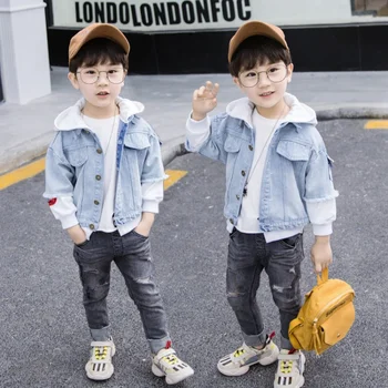 2019 Yeni Sonbahar çocuk giyim Erkek Ceket Çocuk Kapşonlu Moda Sıcak Denim Ceket Yüksek Kaliteli Çocuk Moda Denim Giyim