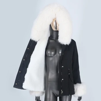 2022 Yeni Ecofur Faux Kürk Parkas Kapşonlu Su Geçirmez Ceket Kısa Parka Kış Ceket Kadınlar Ayrılabilir Kalın Sıcak Streetwear Palto