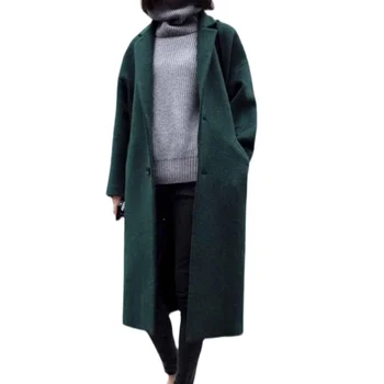 Kış yeni moda uzun yün ceket kadın kalın gevşek ceket kadın