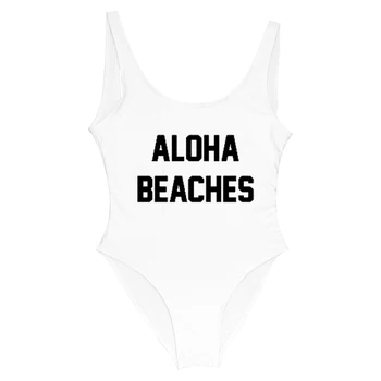 ALOHA PLAJLARI Komik Mektup 2019 Seksi Tek Parça Mayo Kadın Badi Beach Yüzmek Kız Giyim artı boyutu Siyah yüzmek takım elbise Mayo 