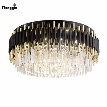 Manggic Modern aydınlatma siyah lüks avize + altın yuvarlak cam lambalar oturma odası yatak odası avize