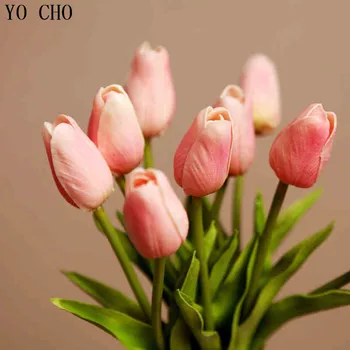 YO CHO 31 adet/grup Gerçek Dokunmatik Laleler Yapay Çiçekler PU Ev Düğün Açık Dekorasyon Düğün Çiçek Gelin Buketi 12 Renkler