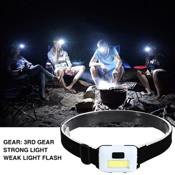 Mini COB LED Far 3 Modu Su Geçirmez Far Başkanı El Feneri Torch Lanterna Açık Kamp Gece Balıkçılık İçin
