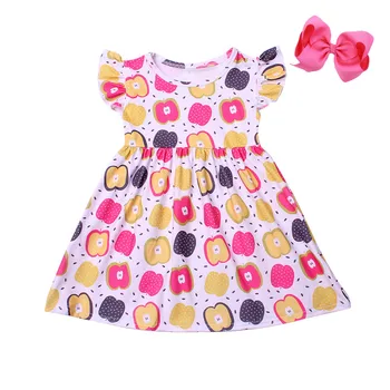 Yeni Baskı Toddlers Geri Okul Elbise Çocuklar Frist Okul Günü Apple Elbise Yumuşak Milksilk Giysileri İle Yay