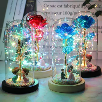 LED Gül Çiçek Dekoratif Masa Lambası Ebedi 24K Altın Folyo Peri Dize Dekor masa ışığı Tatil sevgililer Günü Hediyesi