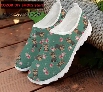 Yaz Sevimli Yorkshire Baskı Flats Kadın Ayakkabı Hava Mesh Süper Hafif Bayanlar Sneakers Yeşil Rahat Kızlar Loafer'lar