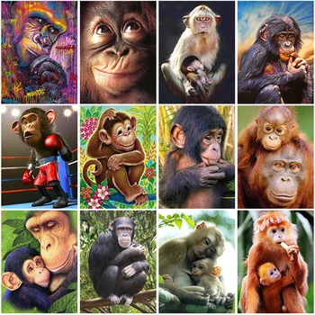 DİY 5D Elmas Boyama Tam Yuvarlak Kare Reçine Mozaik Elmas Nakış Çapraz dikiş Kitleri Duvar Sanatı Sevimli Orangutan