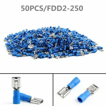 50 Adet FDD2-250 Dişi İzoleli Elektrik Sıkma Terminali 16-14 AWG Mavi 6.3 mm