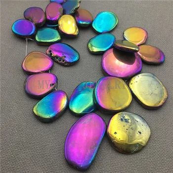 MY0116 Serbest Gökkuşağı Kristal Dilim Titanyum Kuvars Cilalı, 15.5 İnç Kuvars Taş Boncuklar Elektrolizle 