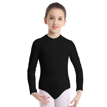Çocuk Kız Uzun Kollu Bale Leotard Jimnastik Kostüm Mock Boyun Düz Renk Dans Leotard Tulum Unitard Bale Giyim
