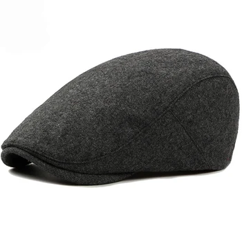 HT1319 Yeni Sonbahar Kış Şapka Kadınlar için Düz Katı Siyah Gri Düz Kap Moda Yün Cabbie Gastby Ivy Şapka Batı Erkekler Bere Kap