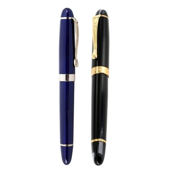 Jinhao 2 Adet dolma kalem: 1 Adet dolma kalem 450 Siyah Altın Geniş Uç ve 1 Adet X450 18KGP 0.7 Mm Geniş Uç dolma kalem Mavi