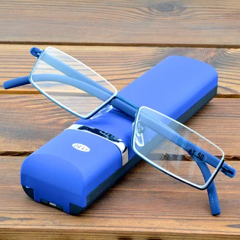 Up Yarım jant Alaşım Mavi Çerçeve Taşınabilir Gözlük Çok kaplamalı Lensler Moda okuma gözlüğü +0.75 İla + 4 KILIF ile