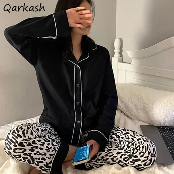 Pijama Setleri Kadın Zarif Kıyafeti Rahat Ince Bayanlar Sonbahar Temel Ins Retro Çift Baggy Harajuku Yumuşak Pijama Şık Şık