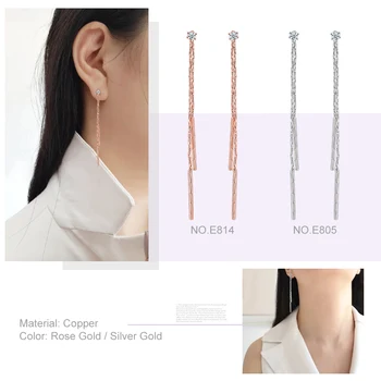 Moda Uzun Bakır Alaşım Püskül Küpe Kadın Kızlar Hediye İçin Beyaz Altın Renk Yeni Moda Kulak Hattı Takı E805M