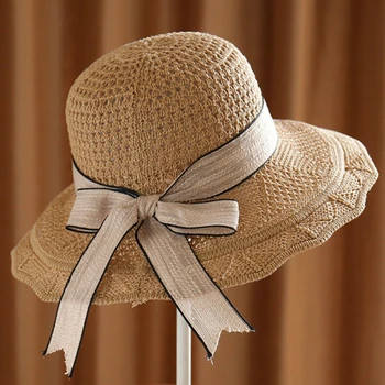 2022 Moda güneş şapkaları Kadınlar Kızlar İçin Geniş Brim Disket Hasır Şapka Yaz Bohemia Plaj Kap Şerit Chapeau Femme Yeni