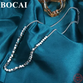 BOCAI S925 Ayar Gümüş Charm Kolye 2021 Moda Düzensiz Rhonbus Blok Zinciri Saf Argentum Boyun Takı Kadın Erkek için