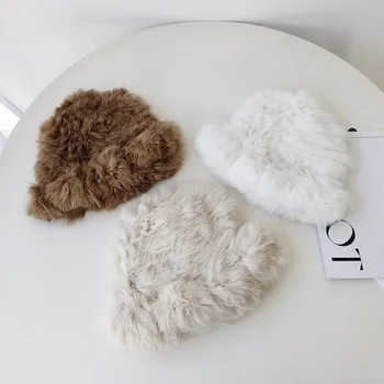 Yüz Küçük Taklit Tavşan Saç Balıkçı Şapka Kadın Sonbahar ve Kış Kürk Kürk Şapka Moda Soğuk Geçirmez Sıcak Baotou Havza Şapka