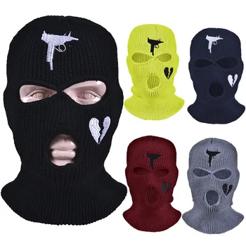 Tam yüz kapatma Kayak Maskesi Şapka 3 Delik Oyun Bere Balaclava Ordu Taktik Rüzgar Geçirmez Nakış Örme Kaput Kış Sıcak Kapaklar