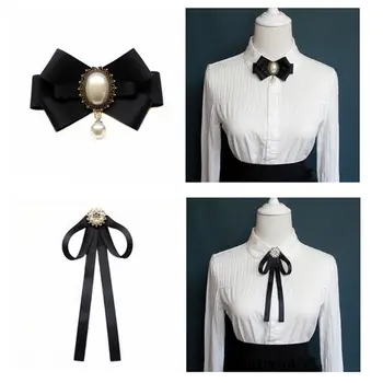 Moda Azınlık JK Üniforma Kravat Zarif Vintage Şerit Broş Hostes Banka Personeli Gömlek Küçük Papyon