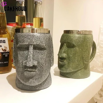 Moai Taş Heykel İnsanlar Paslanmaz Çelik bira kupası Tirbuşon Diriliş Ada Moai Kahve Fincanı Çay Bardağı Masaüstü Dekorasyon