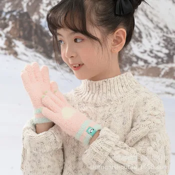 Kış Yeni çocuk Beş Parmak Sıcak Eldiven Sevimli Ayı Pençe Granüller Vizon Hap Ücretsiz Fabrika Toptan