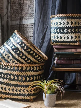 Juhan Afrika Elemanları Bambu Renk Dokuma El Yapımı Sanat Eşyalar Depolama Sepeti Dekoratif Saksı Etnik Tarzı