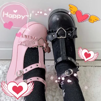 2021 Marka Kızlar Platformu Takozlar Melek Yarasa Evlenmek Janes Pompaları Toka kadın Pompaları Yeni INS Cosplay Lolita Japon Ayakkabı Kadın
