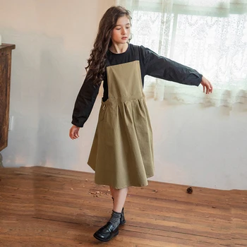 2022 İlkbahar Yaz Yeni Çocuk Giysileri Kolsuz Kız Elbise Pamuk Koreli Çocuk Okul Giyim Genç Elbiseler Uzun Sonbahar