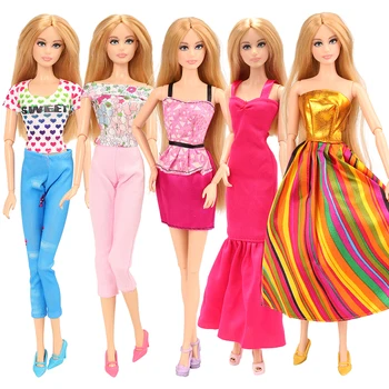 Moda El Yapımı Güzel 5 ürün/lot Parti Akşam Elbise bebek elbise Bebek aksesuarları Barbie Oyunu manyetik dönüşlü dünya