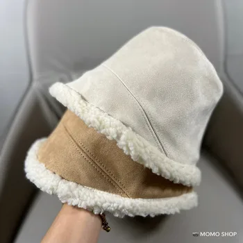 Kadın Şapka Sonbahar Kış Berber Polar Sıcak Balıkçı Şapka Kore Tarzı Tüm Maç Süet Düz Kova Şapka