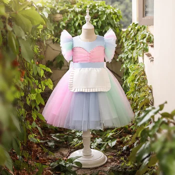 Bebek giysileri giymek çocuk balo yaz Bebek gökkuşağı kabarık Prenses Parti Elbise kız Lolita elbise çocuklar Vestido