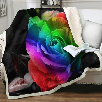Renkli Büyük Çiçek 3D Baskı piknik battaniyesi Ofis Uyku Şekerleme Yorgan Kapak Ev Dekorasyon Yumuşak Peluş Atmak Battaniye Yatak Kanepe