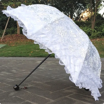 Vintage Çift Katmanlı Dantel Şemsiye Yağmur Kadın Güneşlik Güneş Koruma Şemsiye Anti Uv Rüzgar Geçirmez Prenses Düğün Dekorasyon Hediye