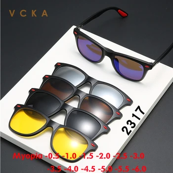 VCKA 6 İn 1 Özel Miyopi Erkekler Kadınlar Polarize Optik Manyetik Güneş Gözlüğü mıknatıslı klips üzerinde gözlük çerçevesi güneş gözlüğü-0.5 to-10