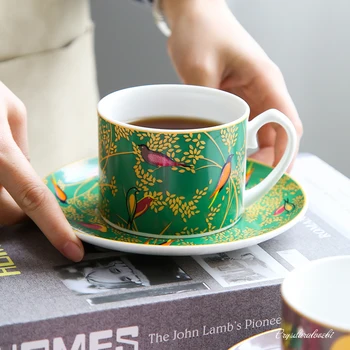 250 ML, Ince Kemik Çini Kahve fincan ve çay tabağı Komik Moda Küçük Kuş Tasarım Cafe Kahve fincan seti Büyük kapasiteli Ofis Çay Fincanı