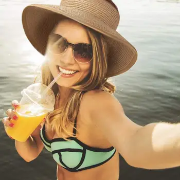 2022 Yeni Kadın Yaz Siperliği Şapka Katlanabilir güneşlikli kep Geniş Geniş Brim Plaj Hasır Şapkalar Chapeau Bayan Plaj UV Koruma