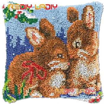 Mandal Kanca Yastık Kış Tavşanlar DIY İğne Kitleri Tıknaz Akrilik Iplik Sanat Tığ Işi Yüce Yastık Kılıfı Hobi ve El Sanatları
