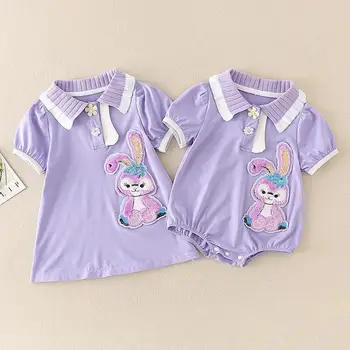Disney StellaLou Bebek Kız Tulum yaz giysileri Kısa Kollu Tavşan Baskılı Toddler Pamuk Sevimli Tulumlar Takım Elbise Kıyafetler